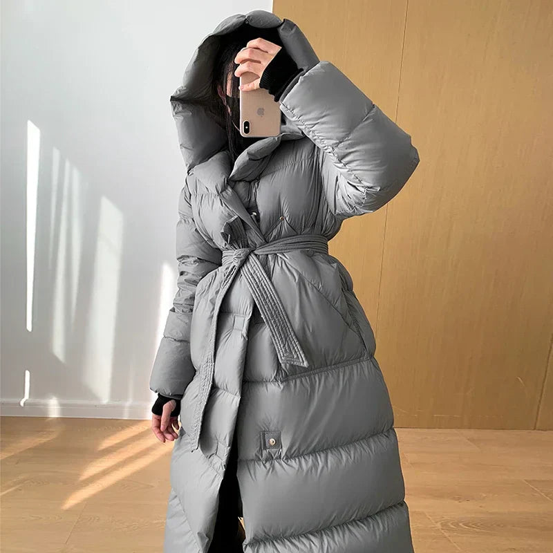 Hooded Long Down Coats Women Thickened Warm Parkas