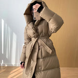 Hooded Long Down Coats Women Thickened Warm Parkas