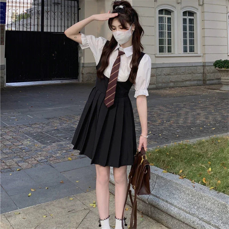 Hot Girl College Style JK Uniform Puff Sleeves