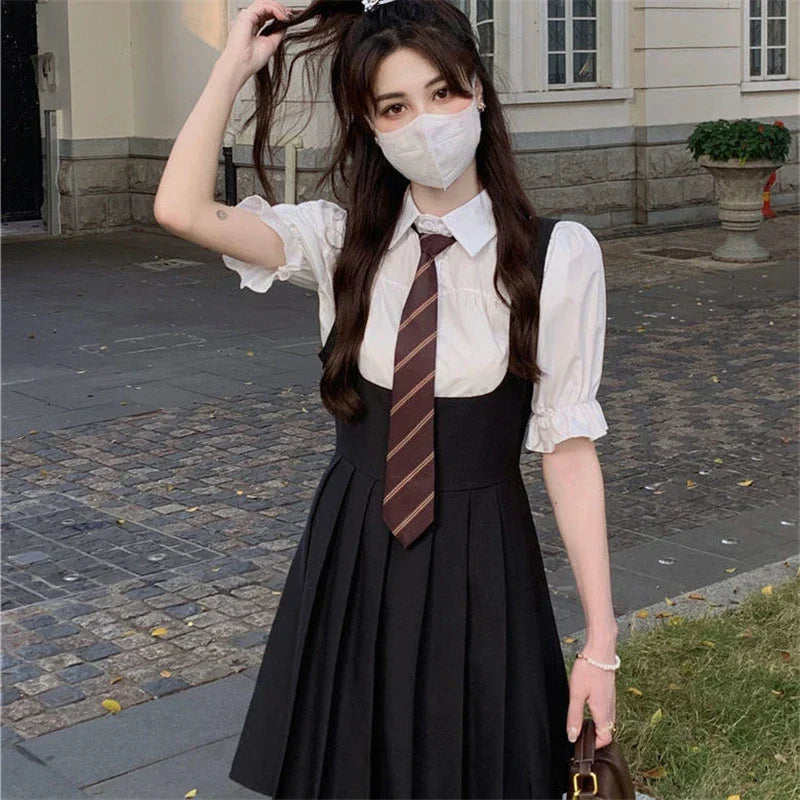 Hot Girl College Style JK Uniform Puff Sleeves