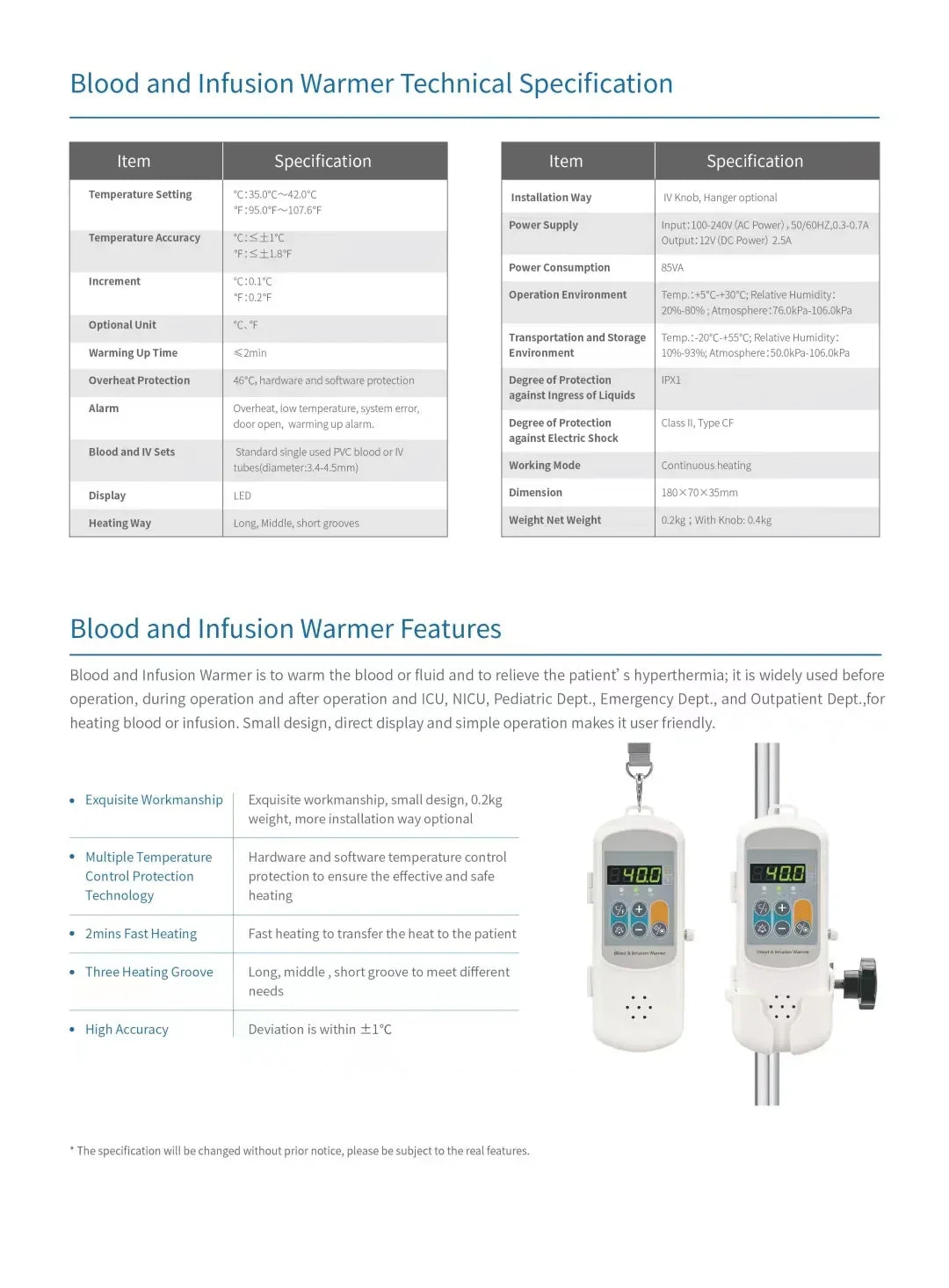 Human Vet Transfusion Heater Hospital Veterinary Thermostat Fluid