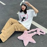 Hylhexyr Star Shape Soft Plush Messenger Bag Candy