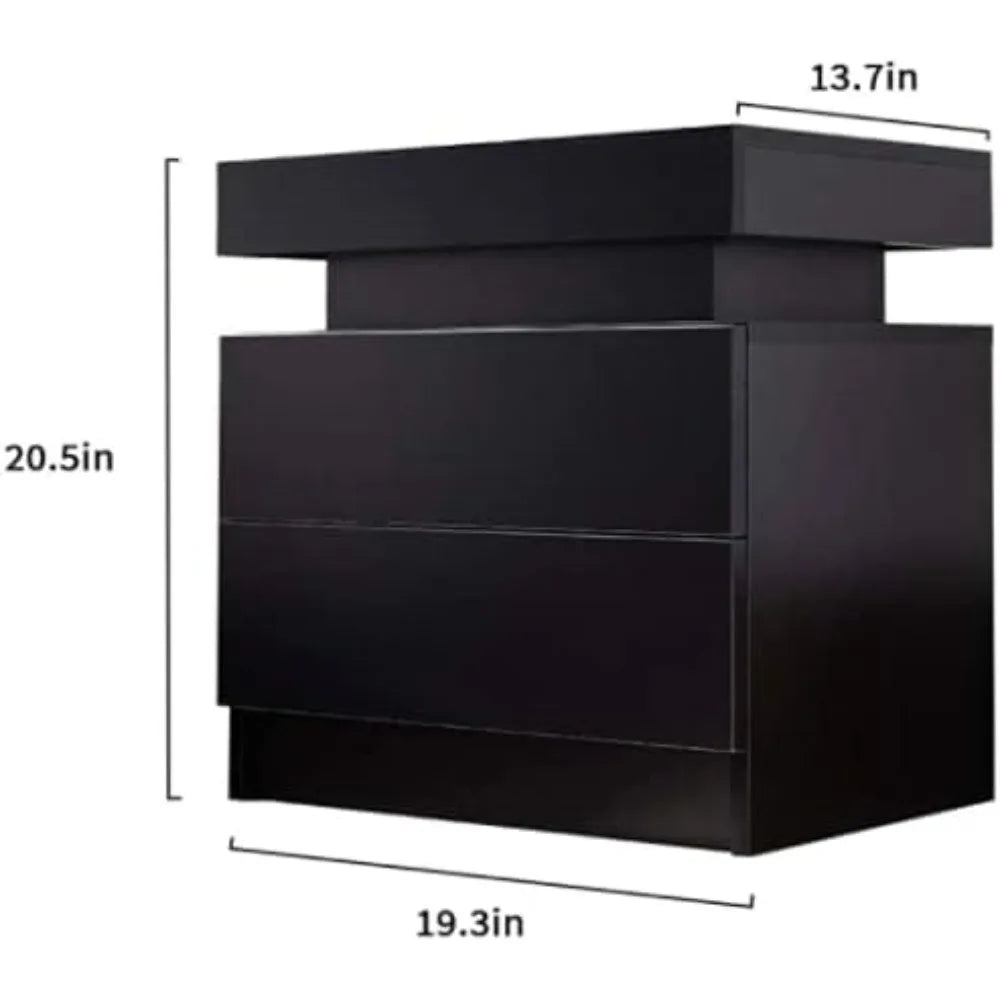 I-aplus Bedside Table with 2 Drawers, LED Nightstand