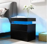 I-aplus Bedside Table with 2 Drawers, LED Nightstand