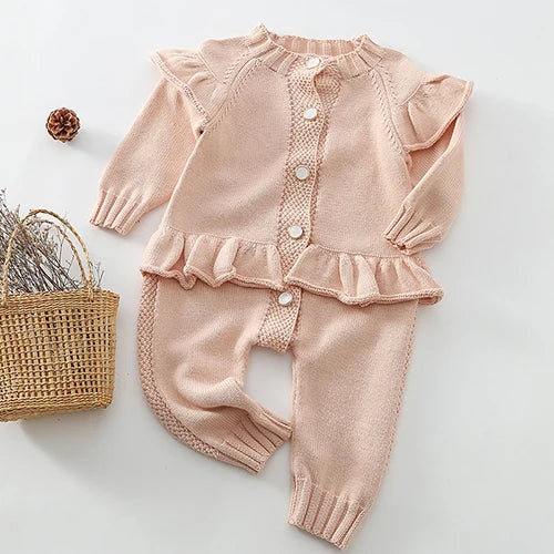 Infant Baby Girls Knitting Solid Color Jumpsuit One