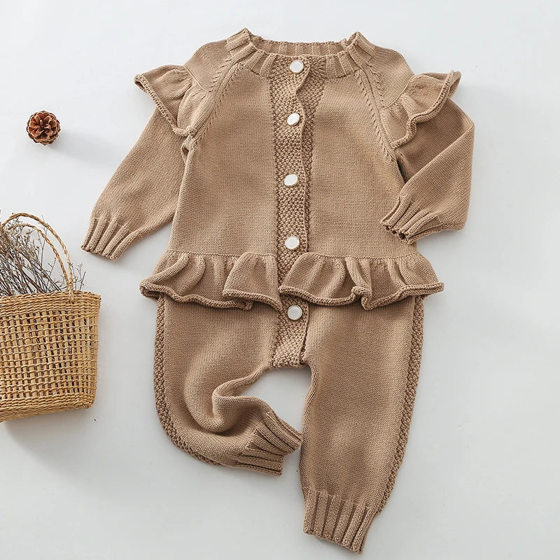 Infant Baby Girls Knitting Solid Color Jumpsuit One