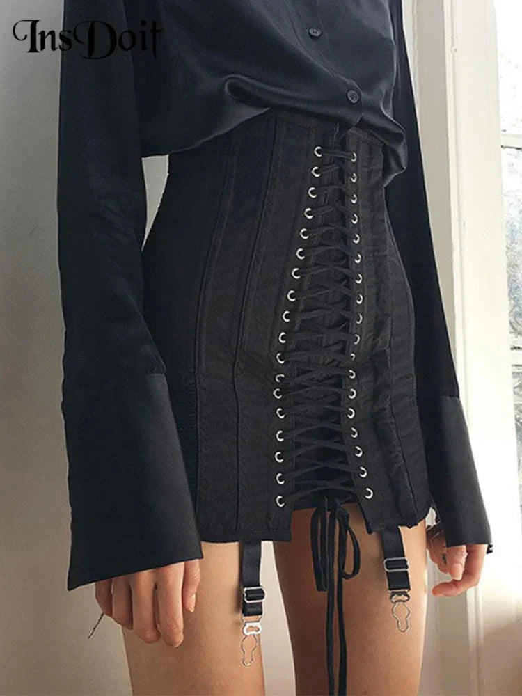 InsDoit Gothic Y2K Vintage Mini Skirt Women Punk