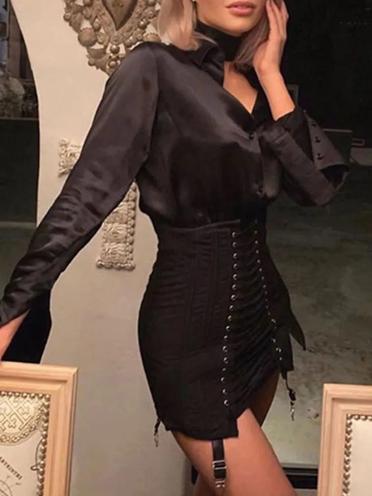 InsDoit Gothic Y2K Vintage Mini Skirt Women Punk