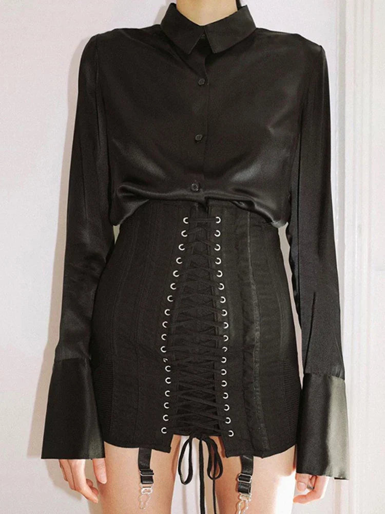 InsDoit Gothic Y2K Vintage Mini Skirt Women Punk