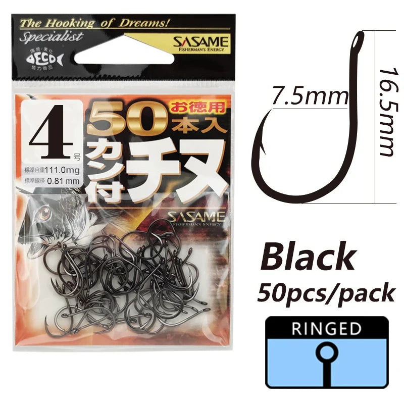 Japan SASAME 50pcs CHINU Hook Barded Fishing Hooks