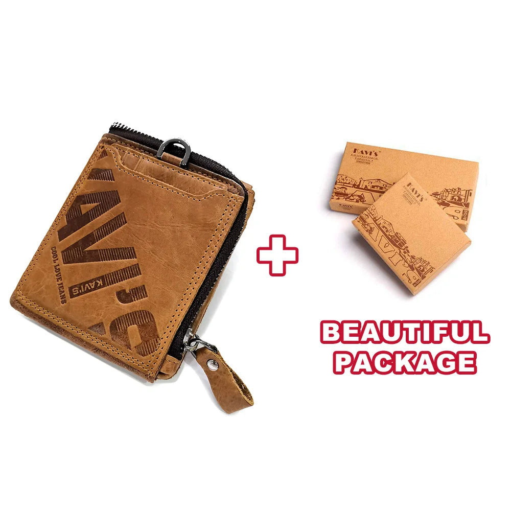 KAVIS Crazy Horse Genuine Leather Wallet Men Coin Purse Male Cuzdan Walet Portomonee PORTFOLIO  Perse Small Pocket money bag