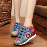 KNCOKAR New Women's Flower Embroidered Flat Shoes Chinese Style Casual And Comfortable Denim Fabric Sneakers Wedge x1179