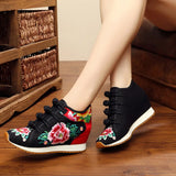 KNCOKAR New Women's Flower Embroidered Flat Shoes Chinese Style Casual And Comfortable Denim Fabric Sneakers Wedge x1179