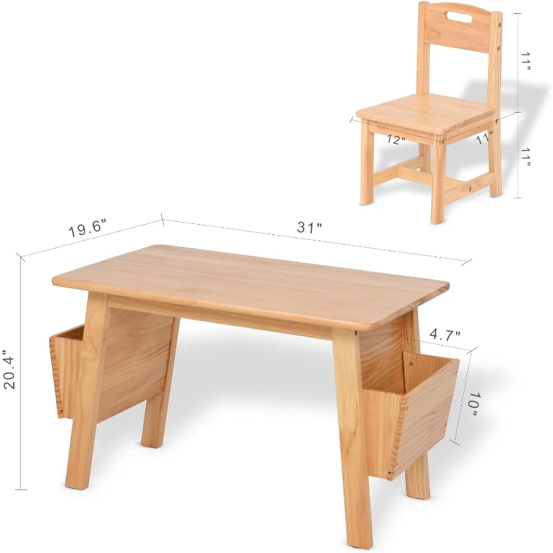 KRAND Kids Solid Wood Table and 2 Chair