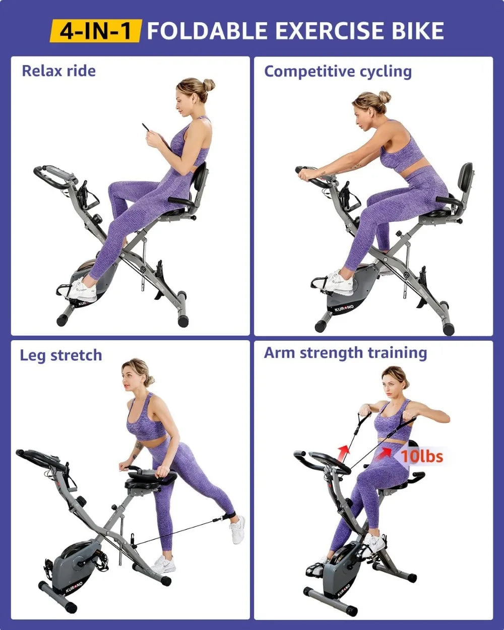 KURONO Stationary Exercise Bike for Home Workout, 4
