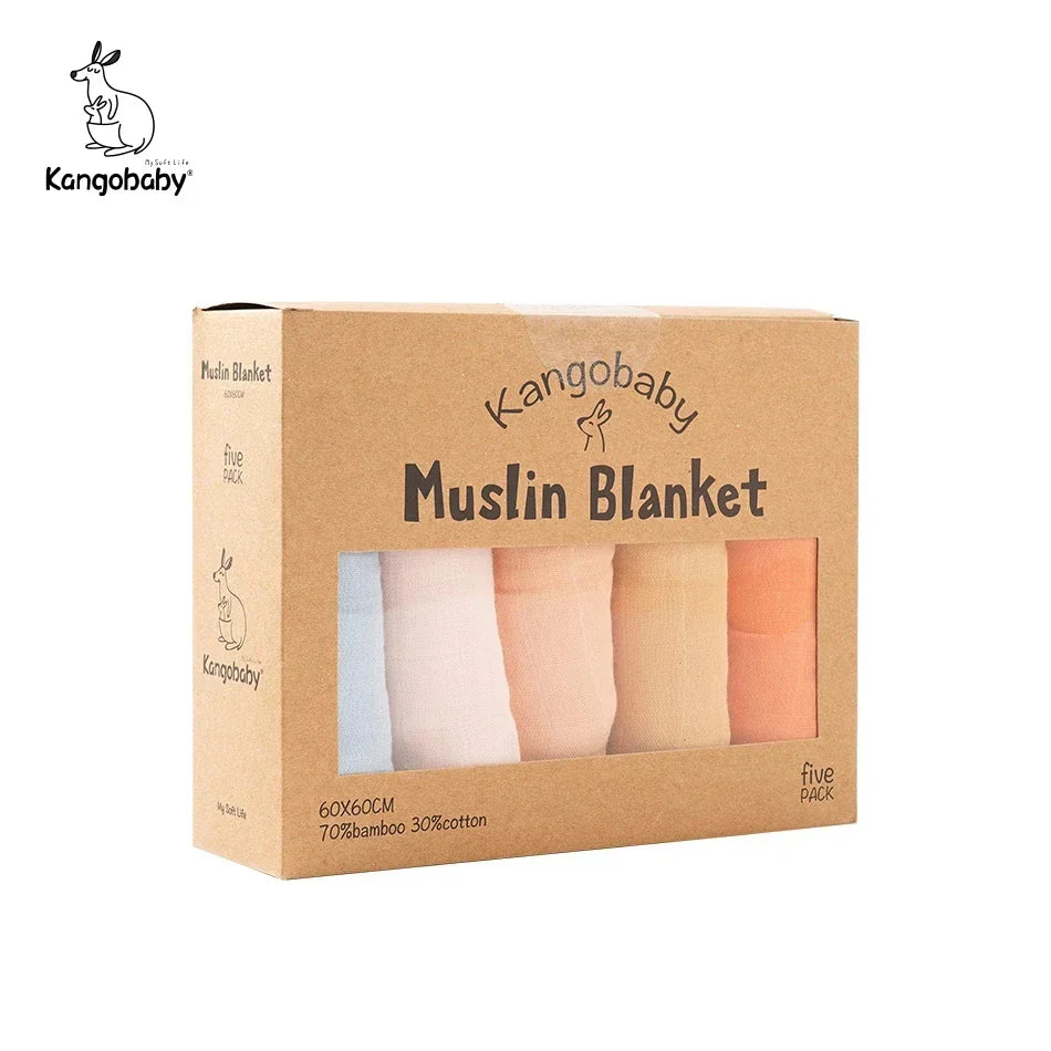 Kangobaby 5 Pieces Pack Multi-Functional Bamboo Cotton Muslin