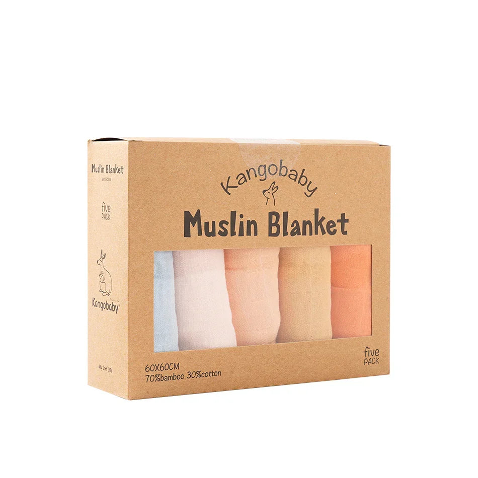 Kangobaby 5 Pieces Pack Multi-Functional Bamboo Cotton Muslin