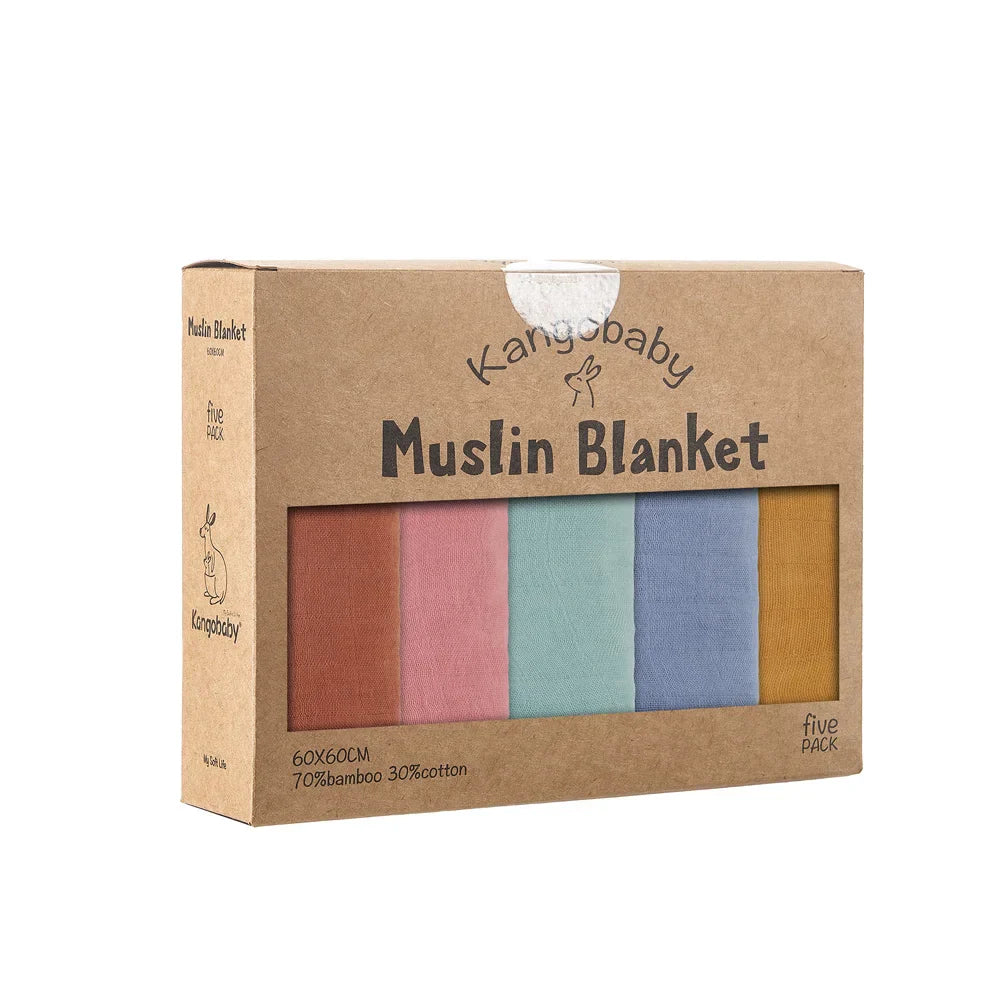 Kangobaby 5 Pieces Pack Multi-Functional Bamboo Cotton Muslin