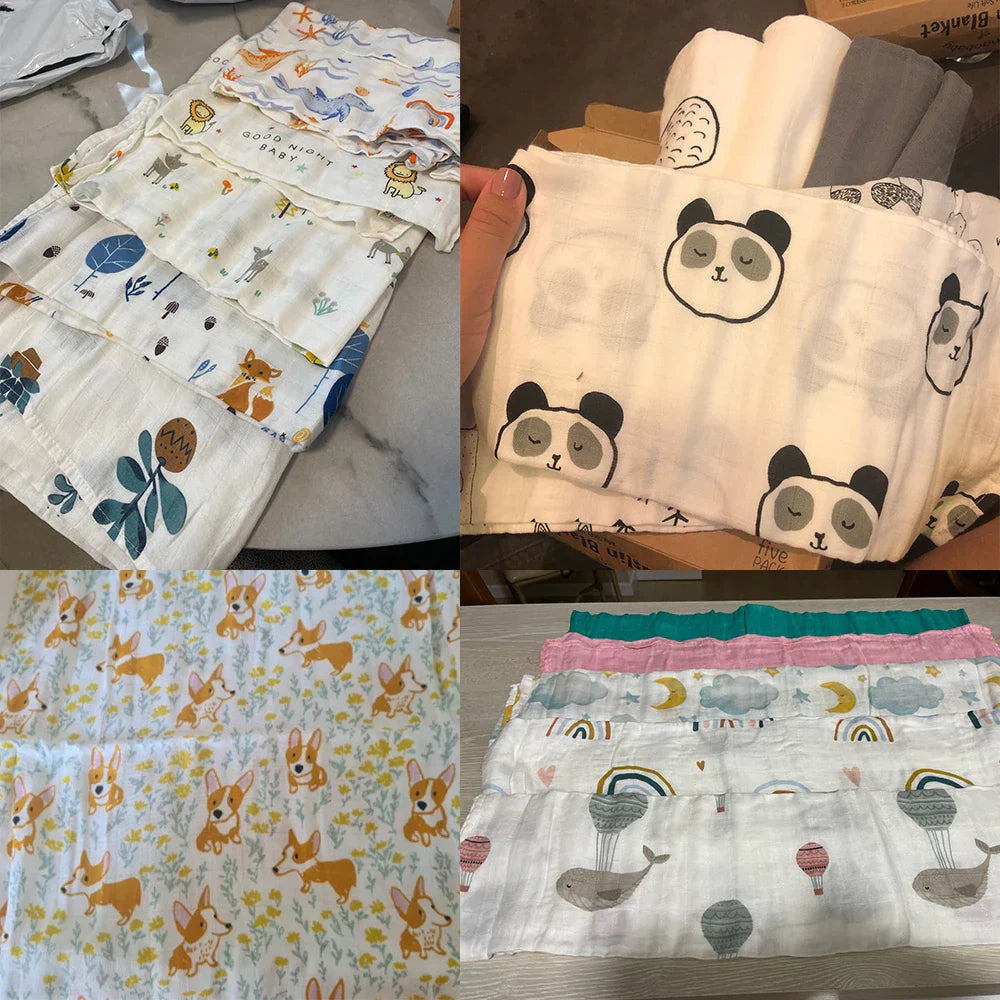 Kangobaby 5 Pieces Pack Multi-Functional Bamboo Cotton Muslin