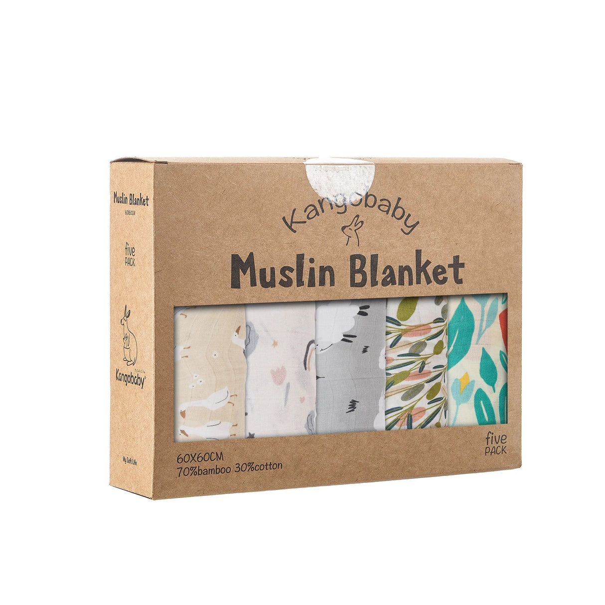 Kangobaby 5 Pieces Pack Multi-Functional Bamboo Cotton Muslin