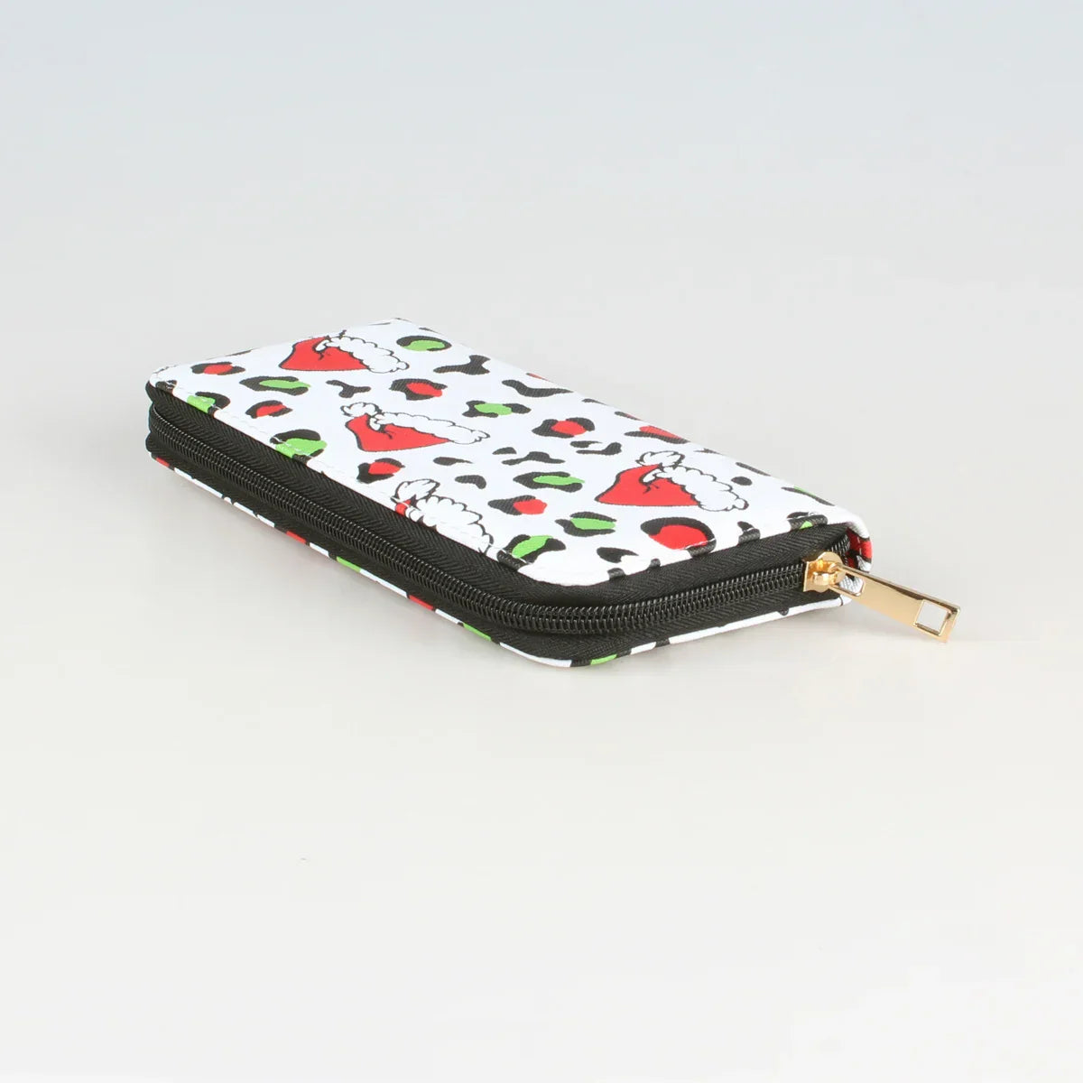 Kawaii Christmas Hat And Leopard Pattern Wallet, Clutch Zipper Around Coin Purse, Classic Christmas Gift Purse