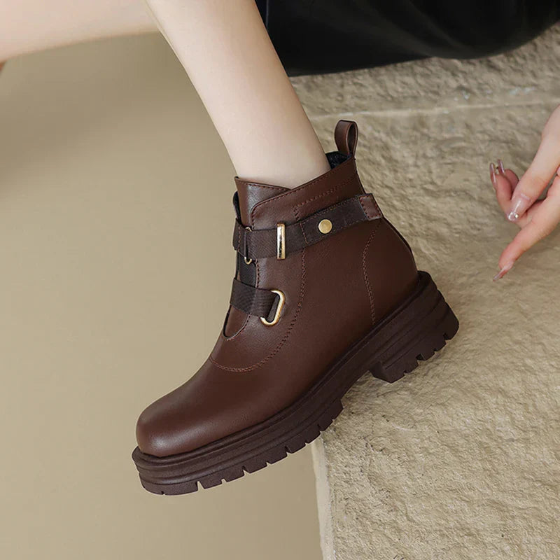 Kcenid Women`s Boots Round Toe Belt Buckle Fashion