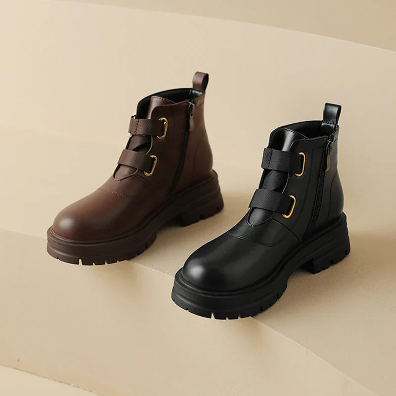 Kcenid Women`s Boots Round Toe Belt Buckle Fashion