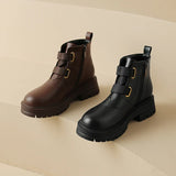 Kcenid Women`s Boots Round Toe Belt Buckle Fashion