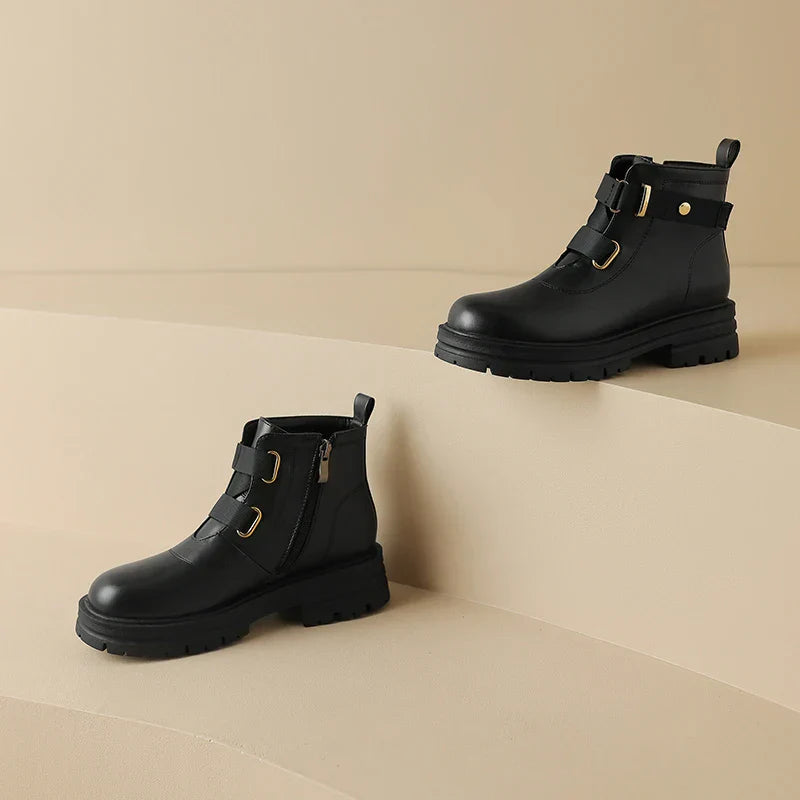 Kcenid Women`s Boots Round Toe Belt Buckle Fashion