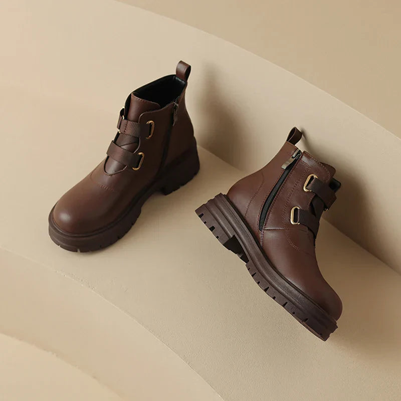 Kcenid Women`s Boots Round Toe Belt Buckle Fashion