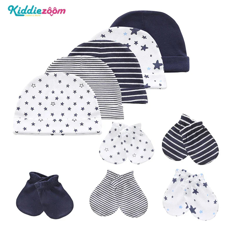 Kiddiezoom 10Pcs/lot Newborn Cap+Gloves Set Baby Boy Clothes