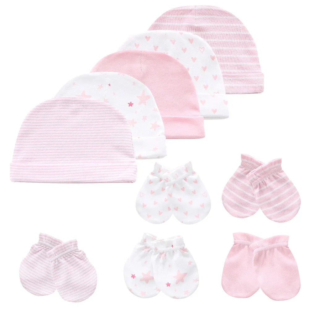 Kiddiezoom 10Pcs/lot Newborn Cap+Gloves Set Baby Boy Clothes