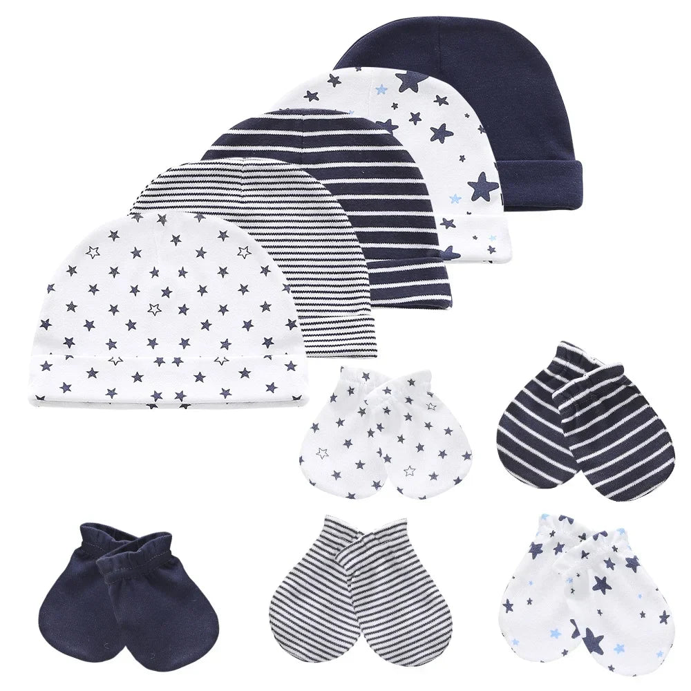 Kiddiezoom 10Pcs/lot Newborn Cap+Gloves Set Baby Boy Clothes