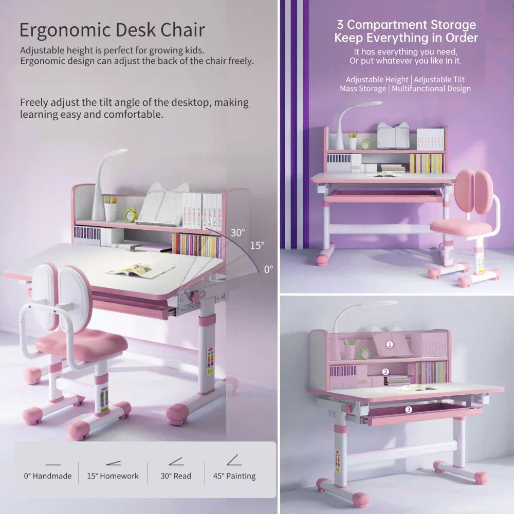 Kids Desk and Chair Set Height Adjustable, Ergonomic