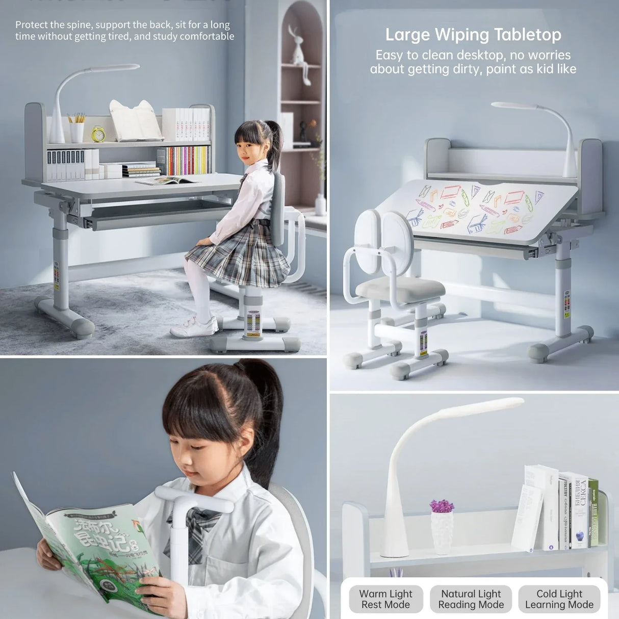 Kids Desk and Chair Set Height Adjustable, Ergonomic