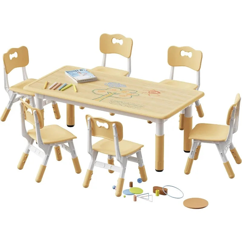 Kids Table and 6 Chairs Set, Graffiti Desktop,
