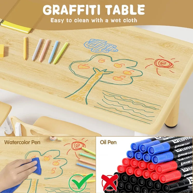 Kids Table and 6 Chairs Set, Graffiti Desktop,