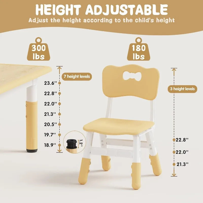 Kids Table and 6 Chairs Set, Graffiti Desktop,
