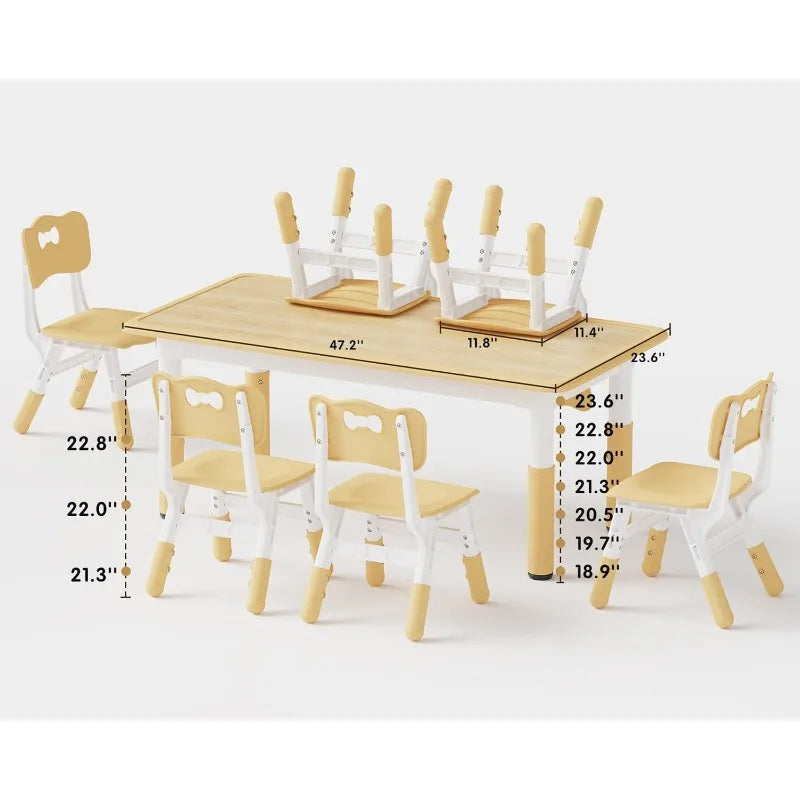 Kids Table and 6 Chairs Set, Graffiti Desktop,