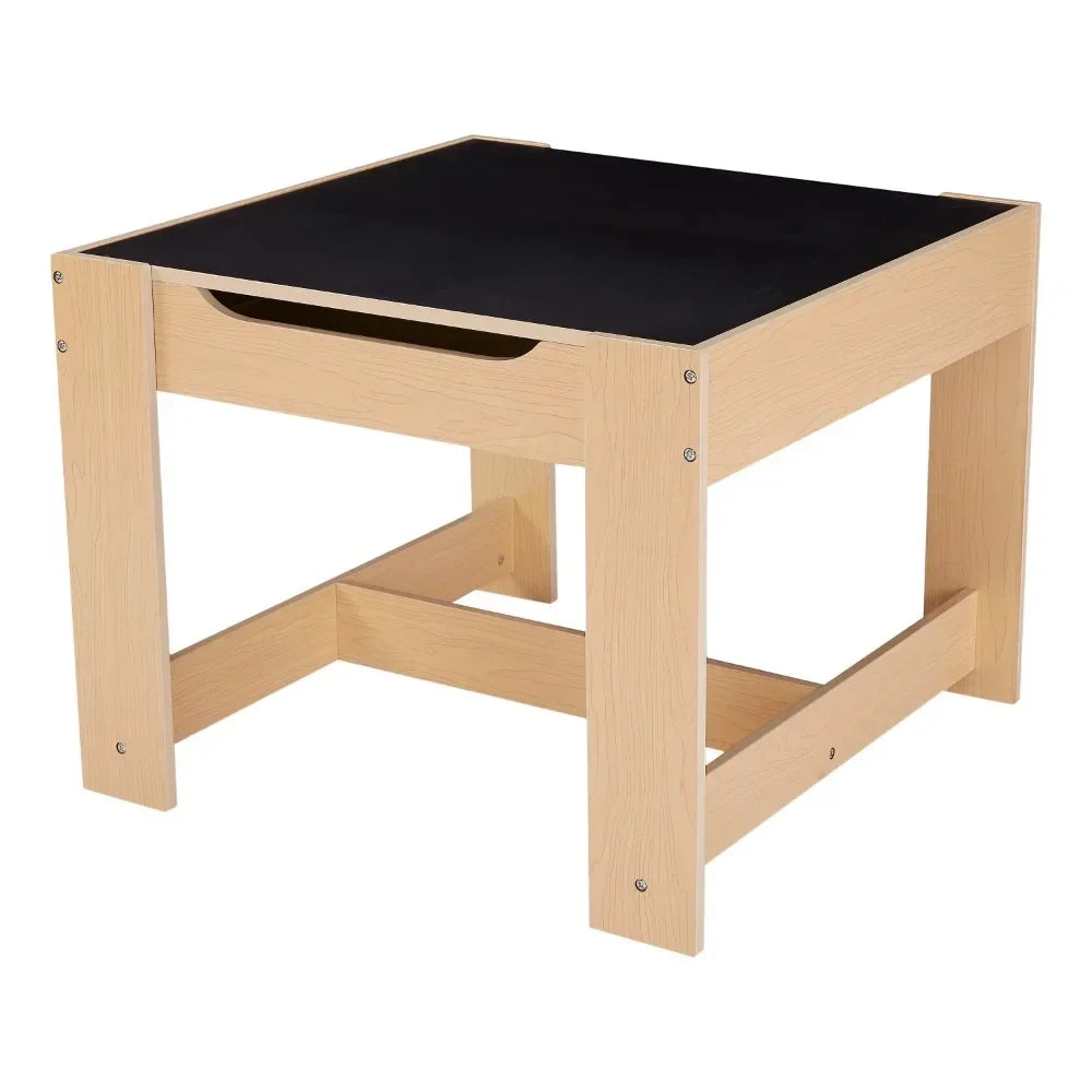 Kids Wooden Storage Table and Chairs Set, Natural