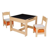 Kids Wooden Storage Table and Chairs Set, Natural