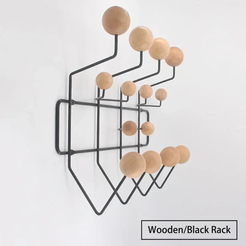 Kindergarten iron clothes rack with solid wood ball
