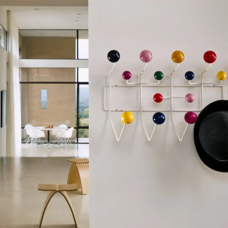 Kindergarten iron clothes rack with solid wood ball
