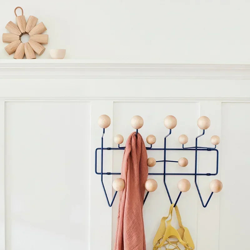 Kindergarten iron clothes rack with solid wood ball