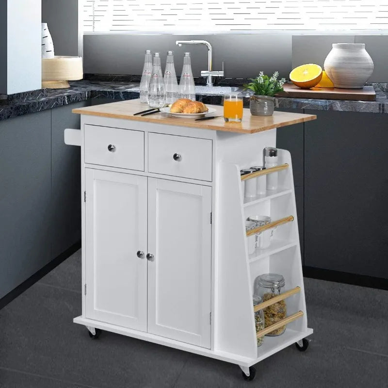 Kitchen Island Cart, Rolling Wood Trolley with Storage