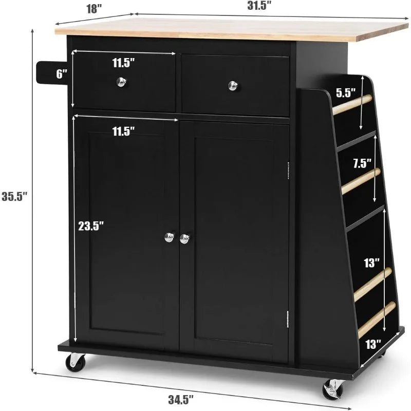 Kitchen Island Cart, Rolling Wood Trolley with Storage