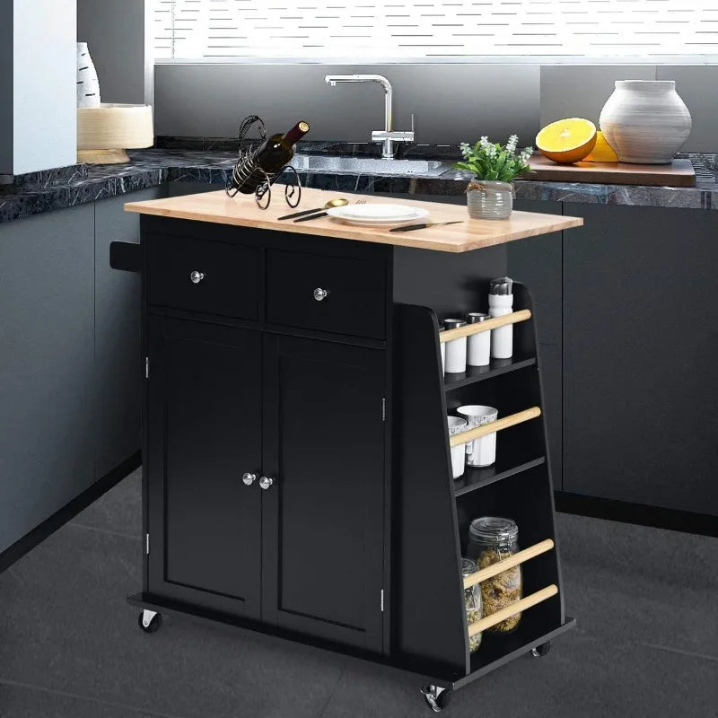 Kitchen Island Cart, Rolling Wood Trolley with Storage