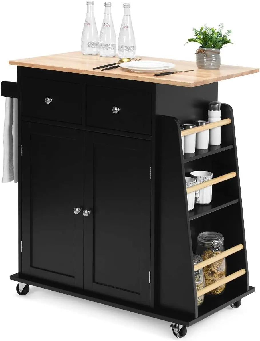 Kitchen Island Cart, Rolling Wood Trolley with Storage