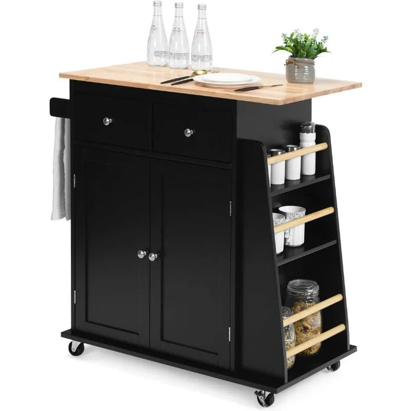 Kitchen Island Cart, Rolling Wood Trolley with Storage