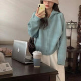 Knitted cardigan sweater female spring and autumn lapel